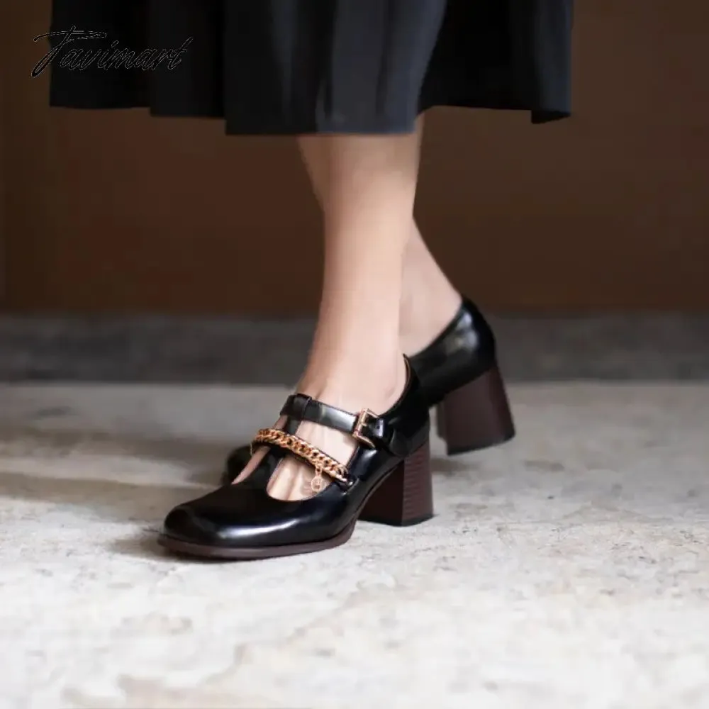 Tavimart Dark brown Mary Jane shoes Elegant vintage single shoes