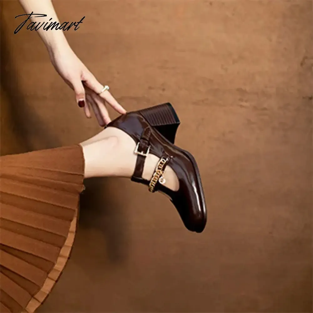 Tavimart Dark brown Mary Jane shoes Elegant vintage single shoes
