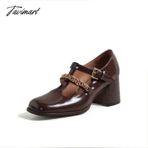 Tavimart Dark brown Mary Jane shoes Elegant vintage single shoes