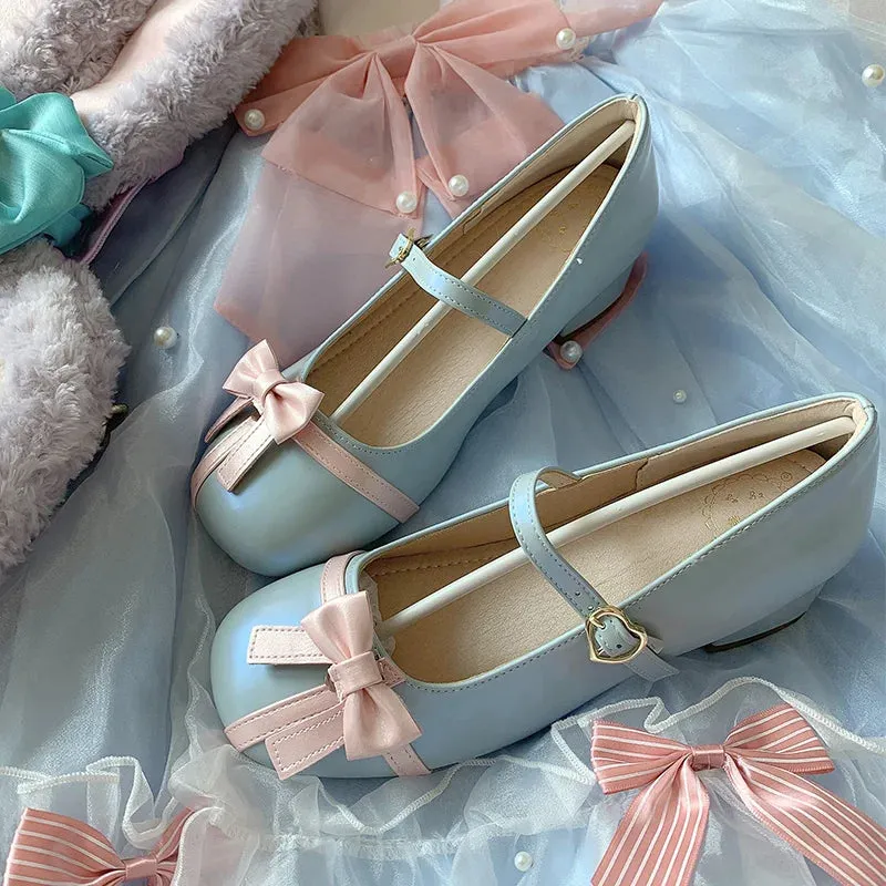 TAVIMART  -  Kawaii Sweet Lolita Shoes Round Head Mid Heel Cute Pu Leather Anime Sweet Harajuku Bow Princess Tea Party Women Dress Shoe