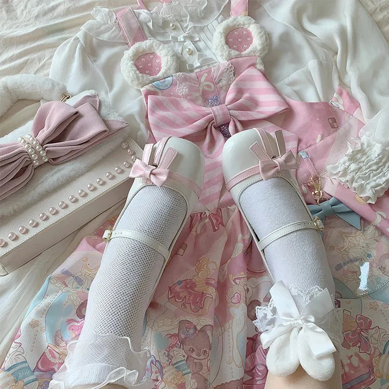 TAVIMART  -  Kawaii Sweet Lolita Shoes Round Head Mid Heel Cute Pu Leather Anime Sweet Harajuku Bow Princess Tea Party Women Dress Shoe