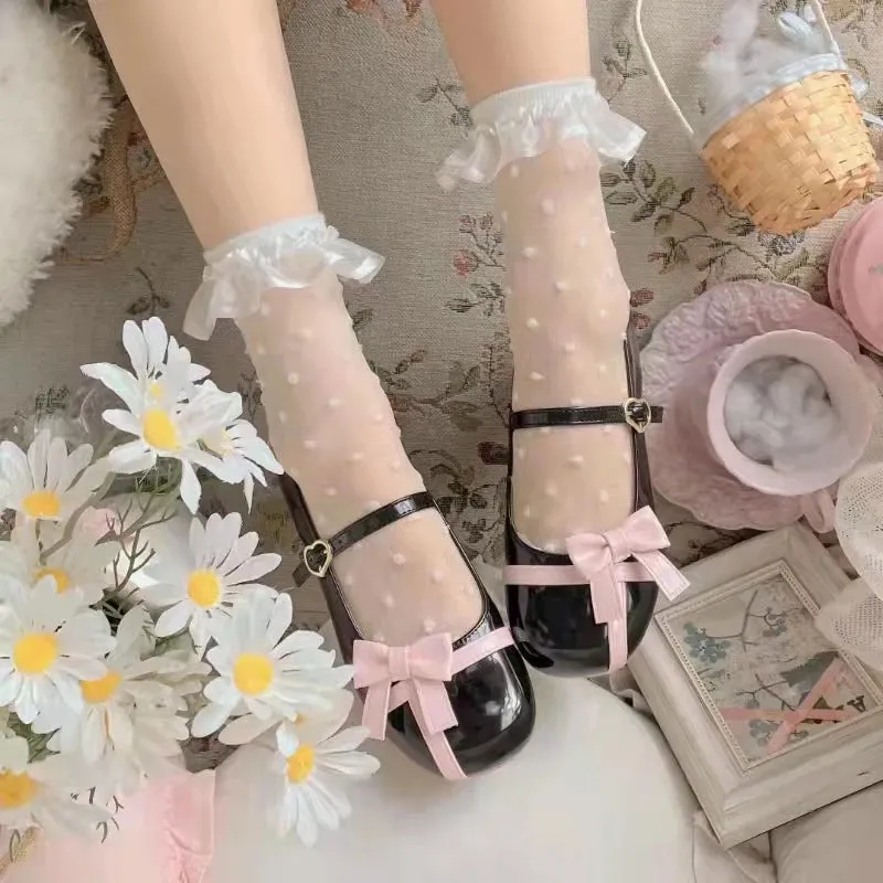 TAVIMART  -  Kawaii Sweet Lolita Shoes Round Head Mid Heel Cute Pu Leather Anime Sweet Harajuku Bow Princess Tea Party Women Dress Shoe