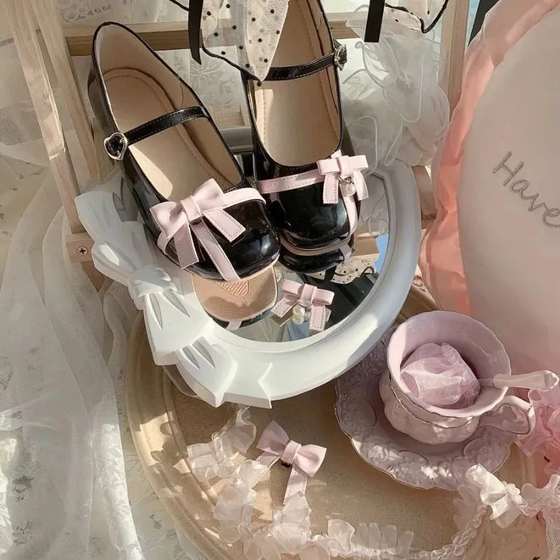 TAVIMART  -  Kawaii Sweet Lolita Shoes Round Head Mid Heel Cute Pu Leather Anime Sweet Harajuku Bow Princess Tea Party Women Dress Shoe