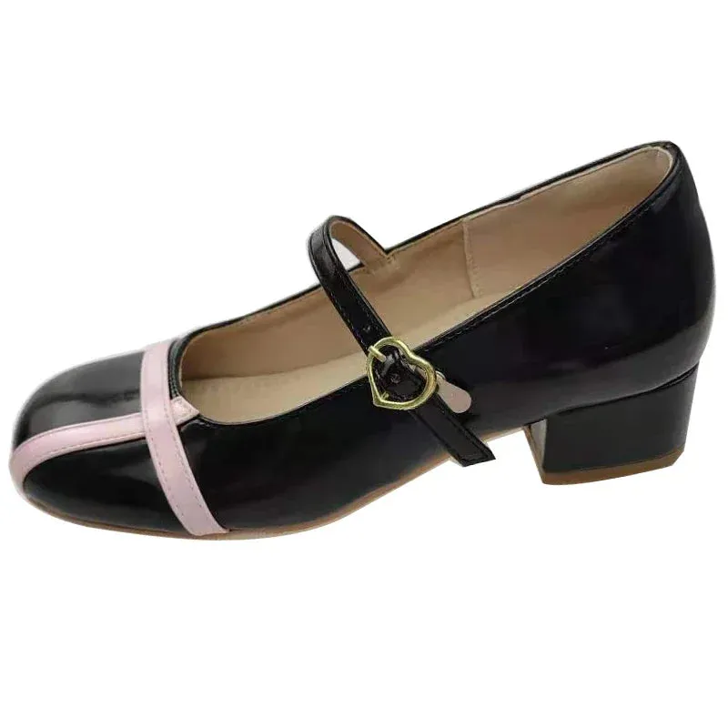 TAVIMART  -  Kawaii Sweet Lolita Shoes Round Head Mid Heel Cute Pu Leather Anime Sweet Harajuku Bow Princess Tea Party Women Dress Shoe
