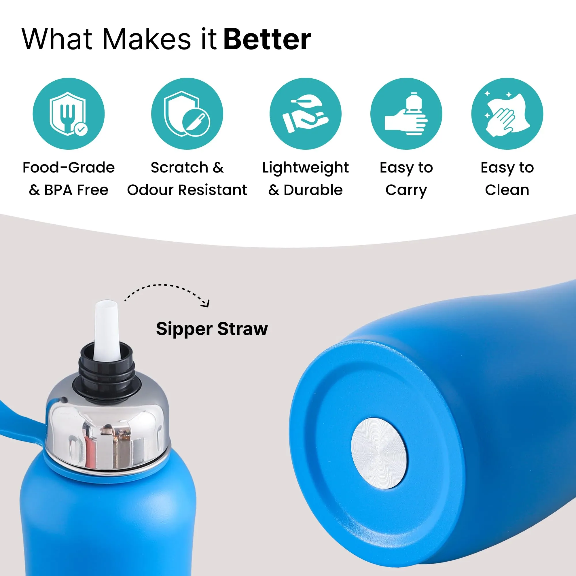 The Better Home 750ml | Insulated Thermosteel Bottle | Hot and Cold Water Bottle for Office, Gym, School | Leakproof | Vacuum Insulated Water Bottles | Easy Carry Flask for Kids/Adults | Blue