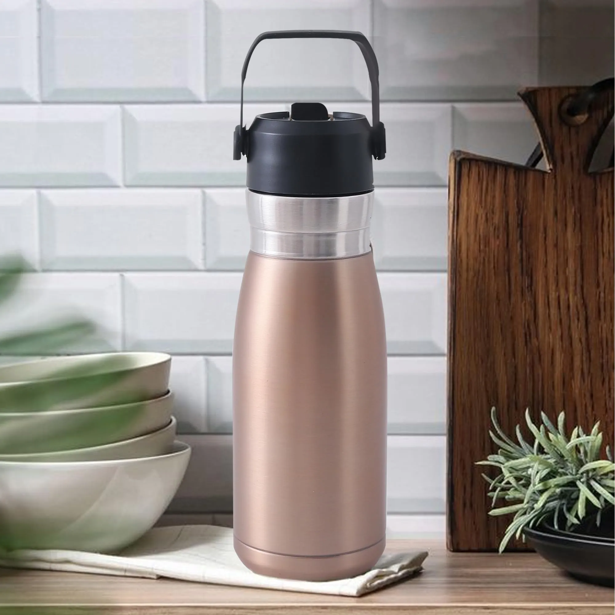 The Better Home Insulated Flask Water Bottle for Kids School (780ml) | Hot and Cold Water Bottle | Leakproof Thermosteel Water Bottle for Office/Gym/Travel | Handle | Sipper Bottle for Adults| Golden