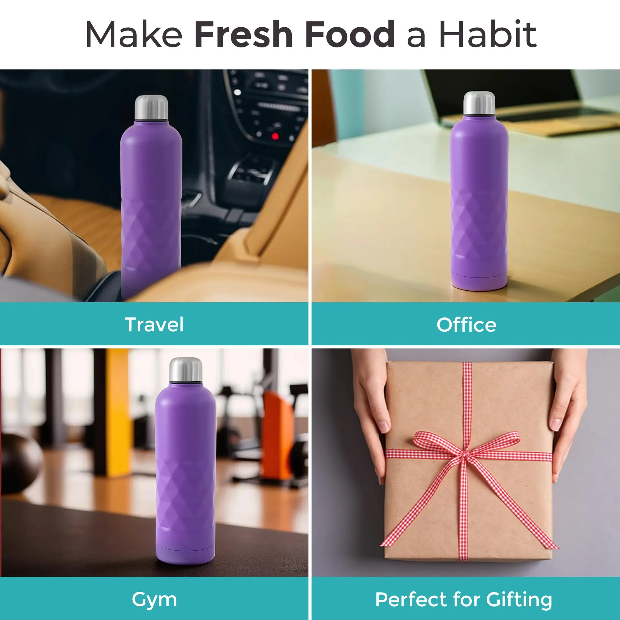 The Better Home Insulated Thermosteel Bottle 750ml | Small Flask Water Bottle for Kids School | Hot and Cold Water Bottle | Gym Bottles for Men/Women | Leakproof Screw Cap | (Purple)