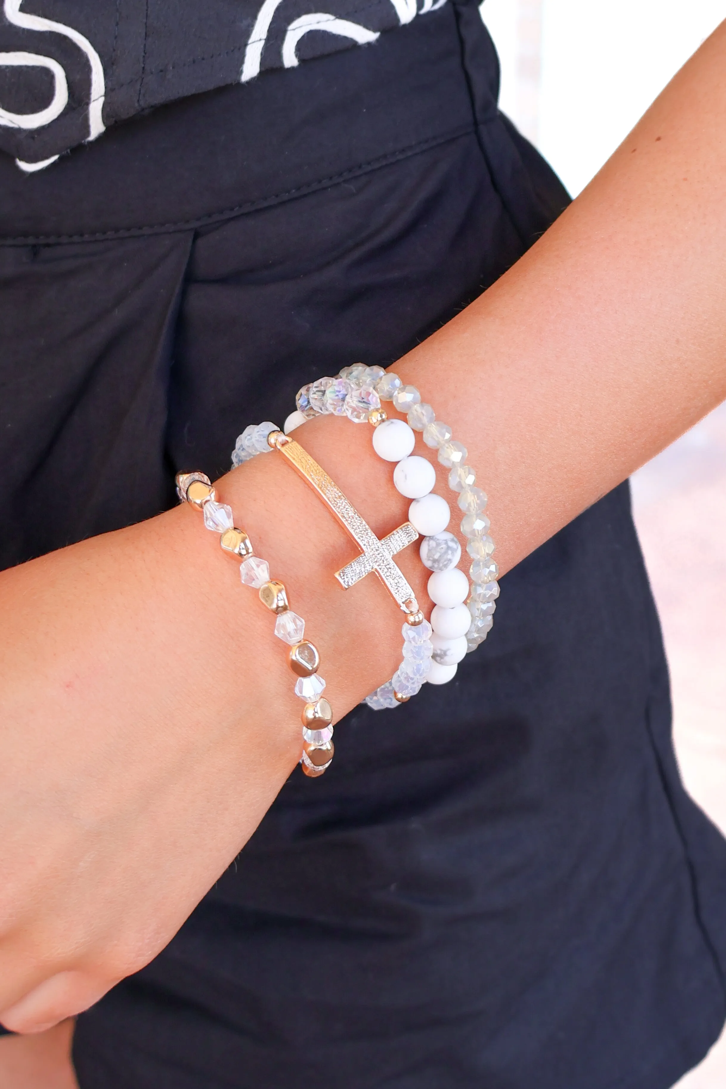 Time Well Spent Cross Beaded Bracelet Set