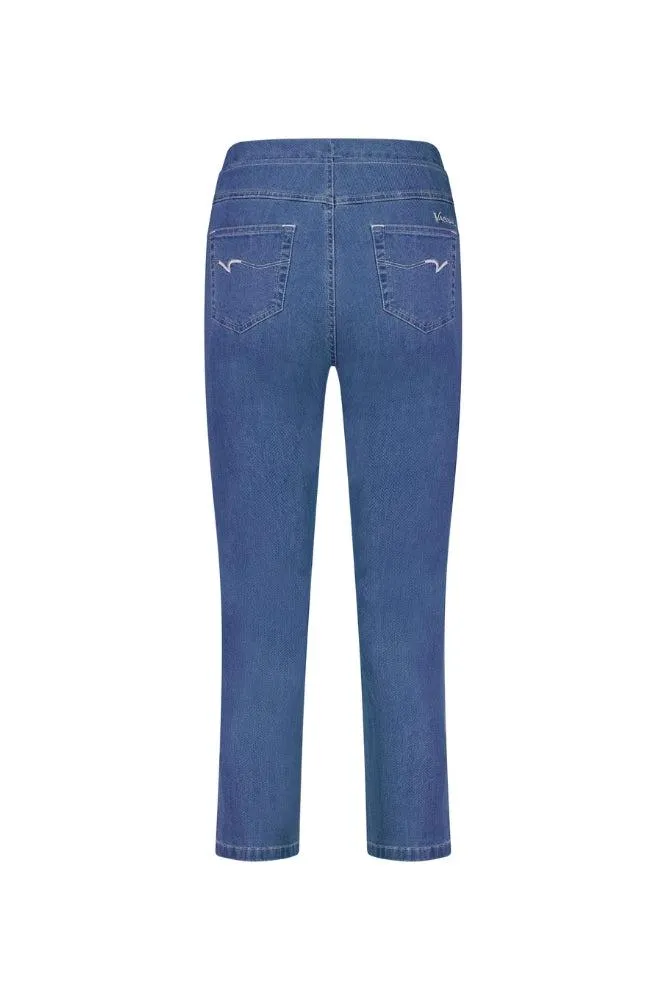 Vassalli Slim Leg 7/8 Length Lightweight Denim Pull On Mid Wash
