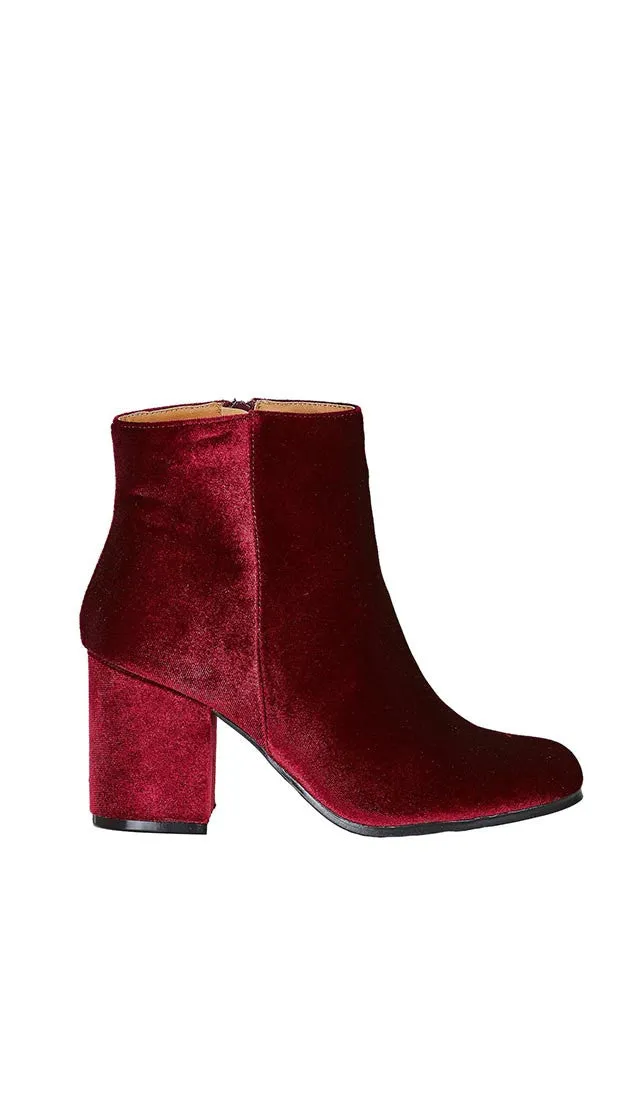 Velour Ankle Booties Red