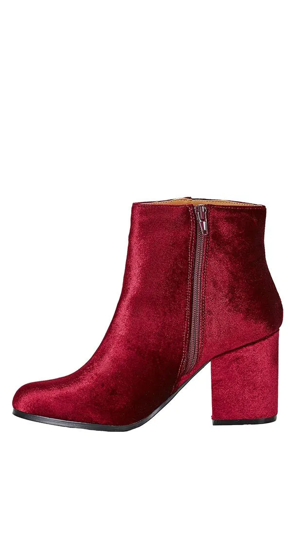 Velour Ankle Booties Red
