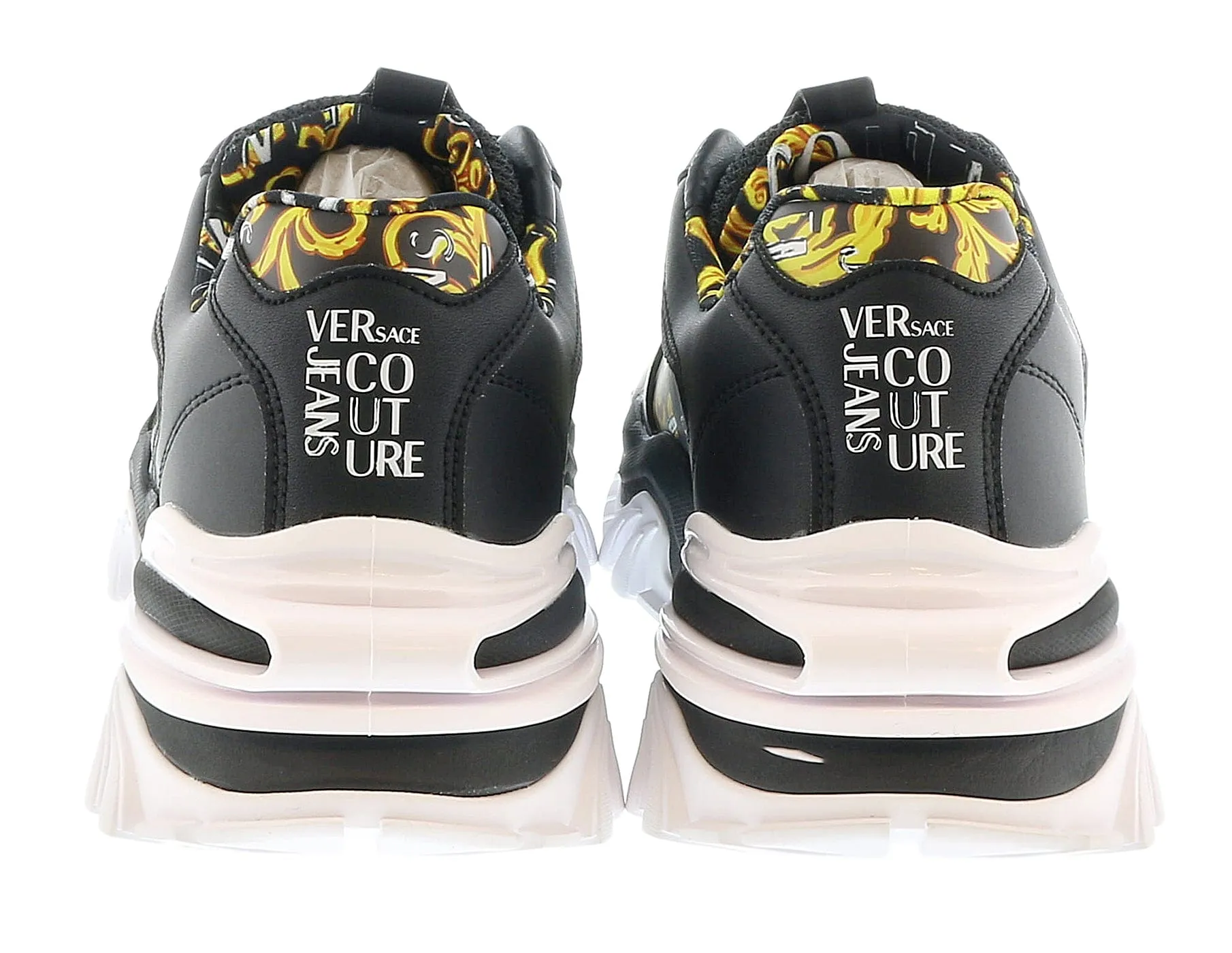 Versace Jeans Couture Black Gold Chunky Sole Signature Print Fashion Sneakers-