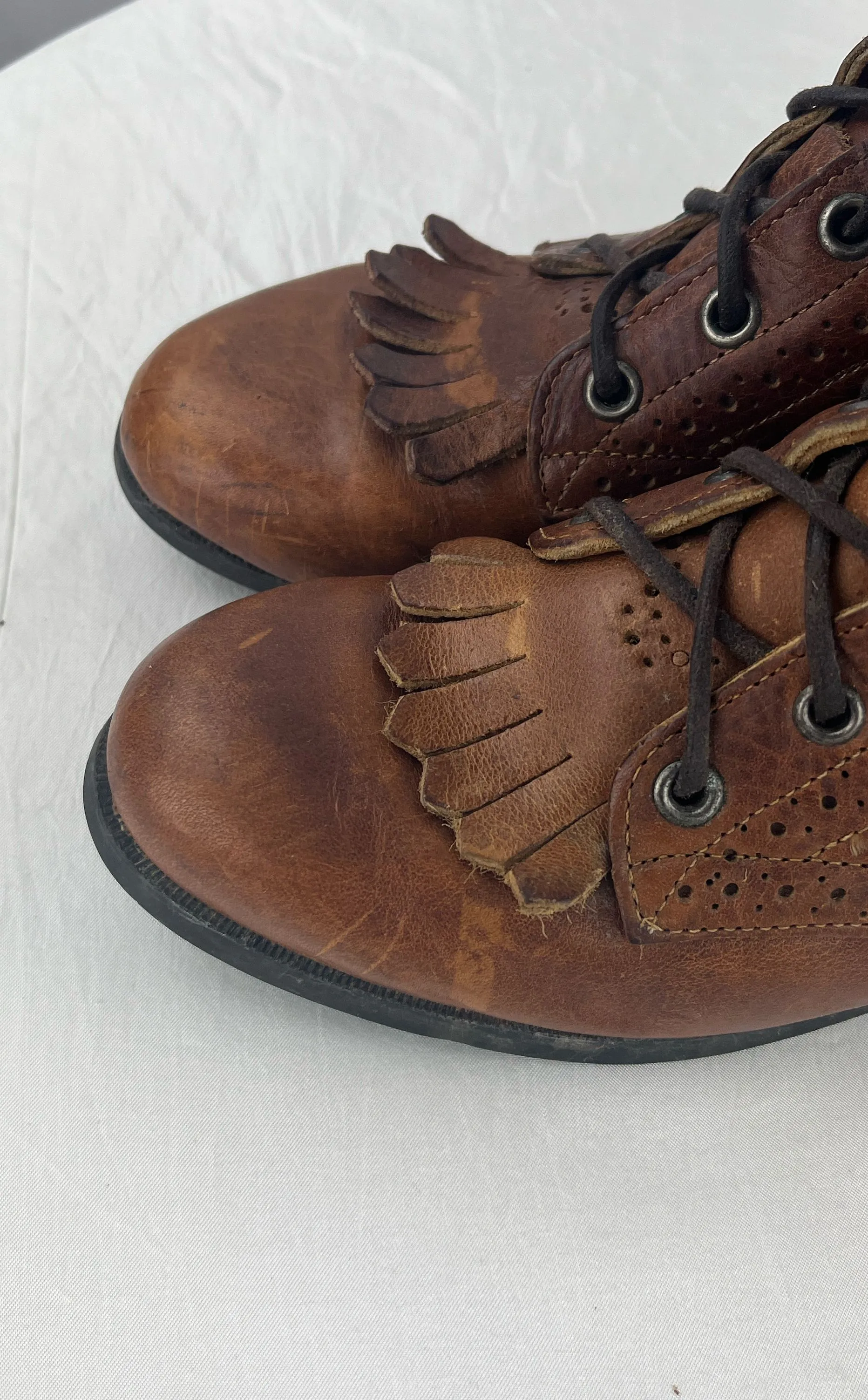 Vintage Justin Women's Brown Distressed Leather Fringe Western Boots Size 5.5B