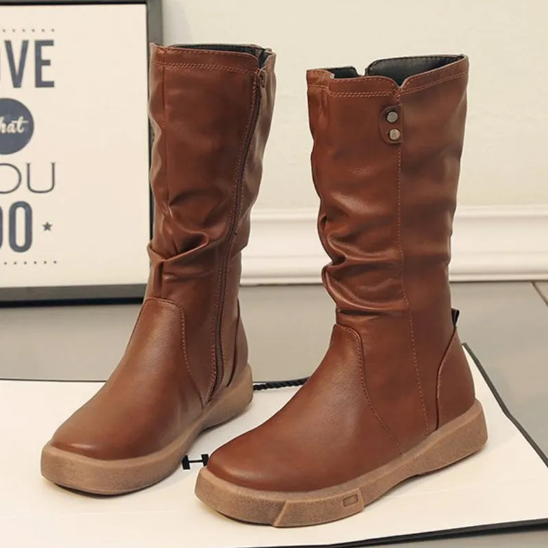Waterproof Vegan Leather Winter Boots with Zipper
