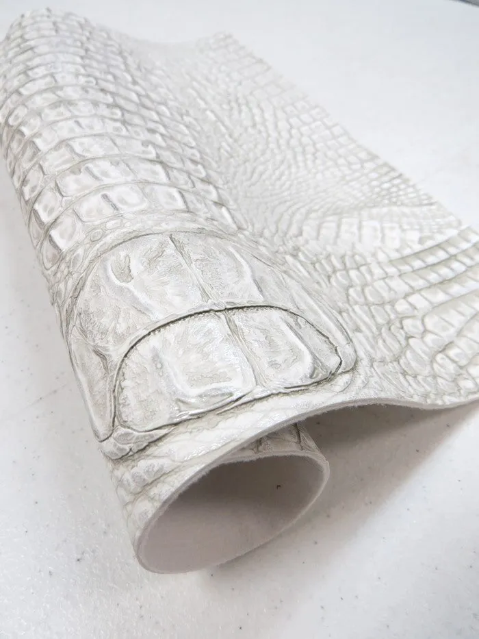 White/Silver Metallic Caiman Gator Vinyl