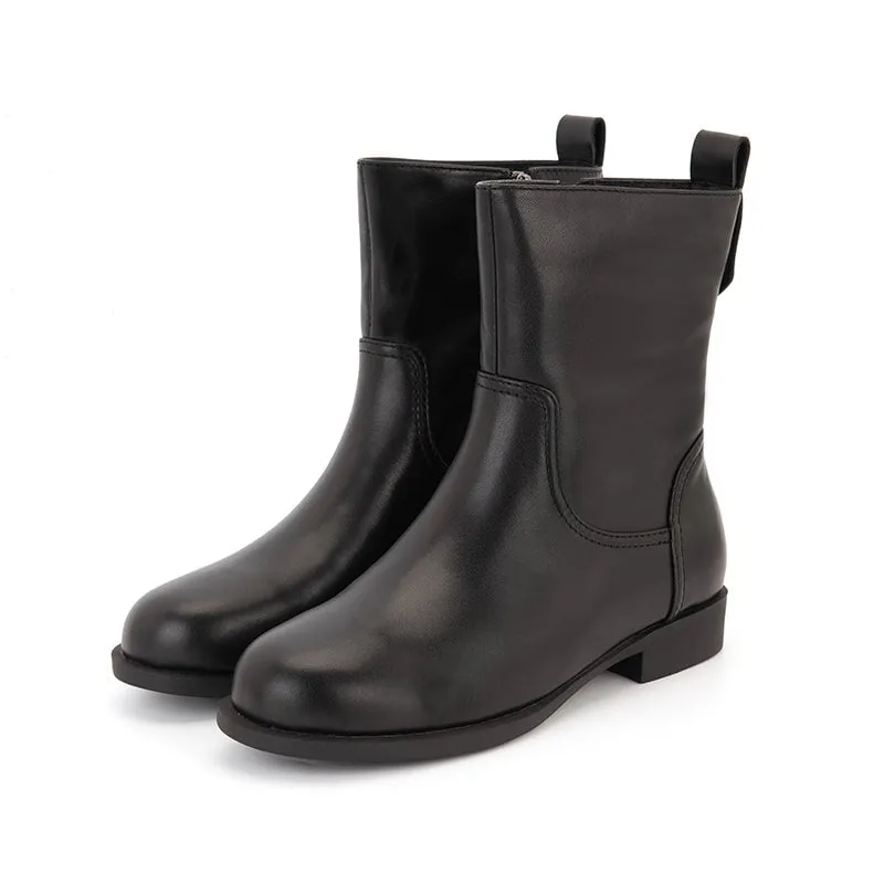 Wide Fit Leather Side Zip Mid Calf Boots For Winter Designer Shoes in Black