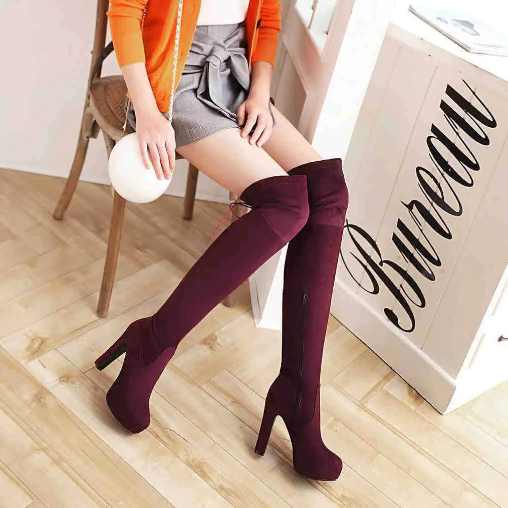 Winter Platform Suede High Heel Over Knee Boots