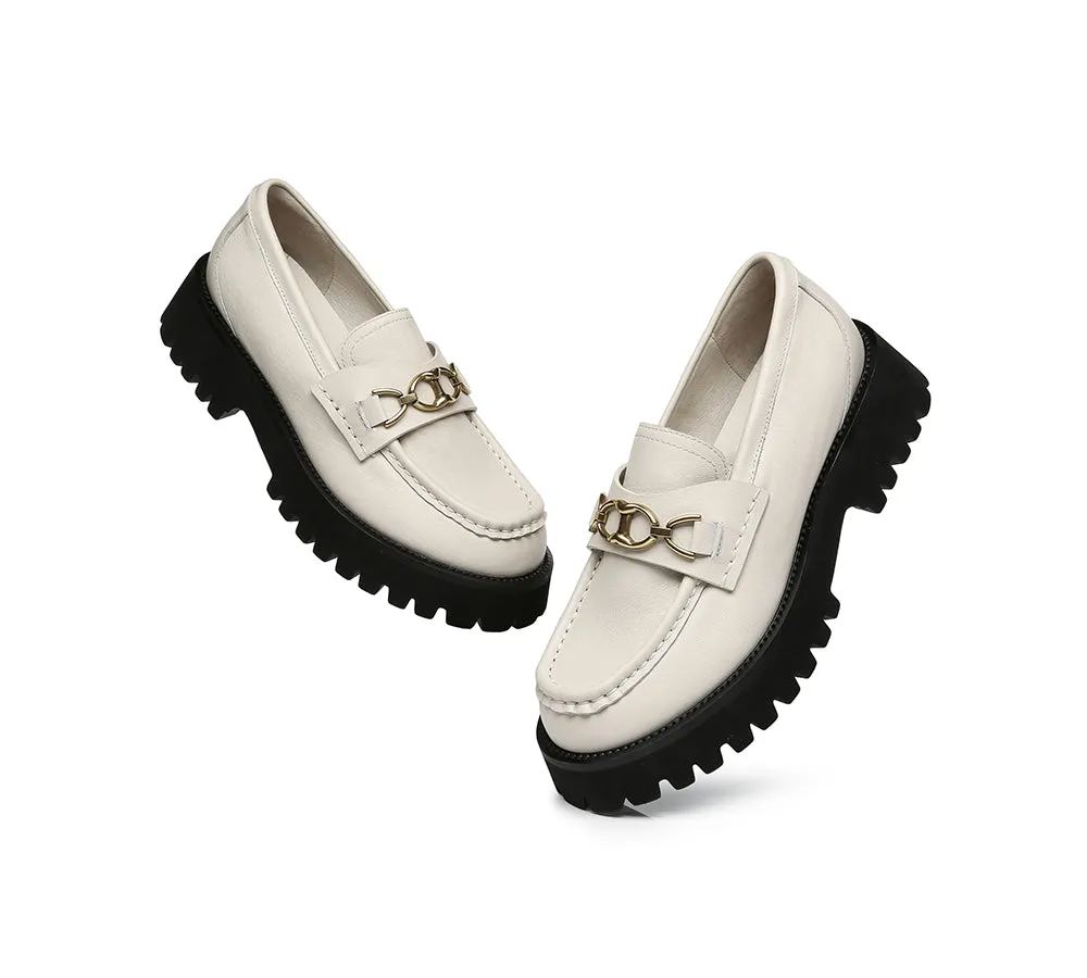 Women Chunky Platform Flats Gold Buckle Casual Loafers Patty
