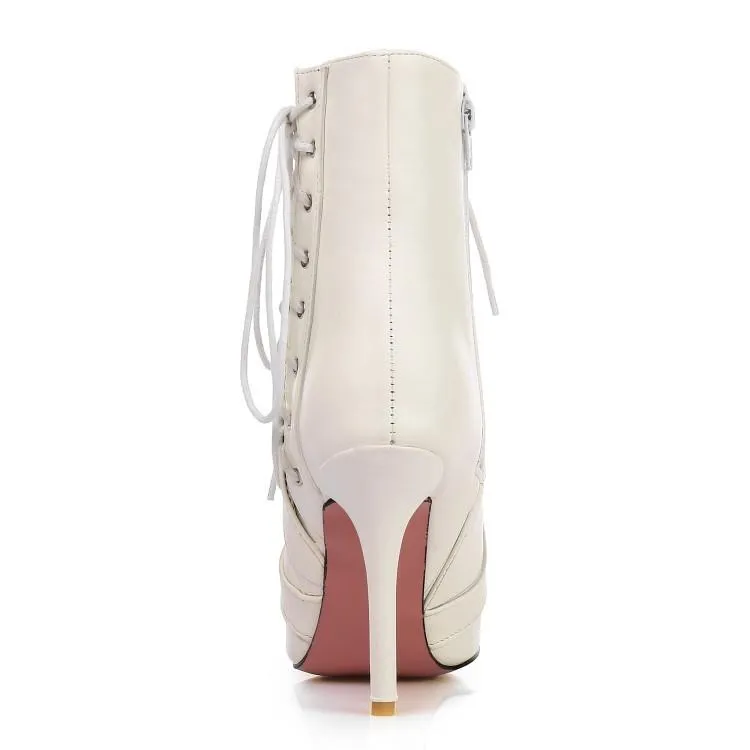 Women criss cross lace up pointed toe stiletto heeled booties