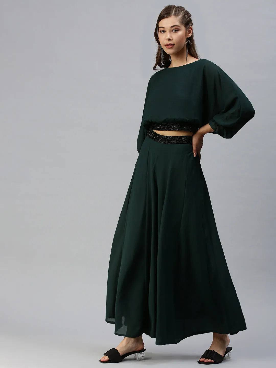 Women Solid Green Co-Ords Set