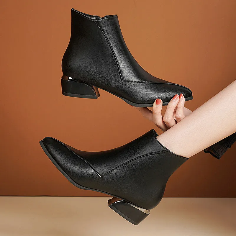 Women's British Low Heel Fashion Boots