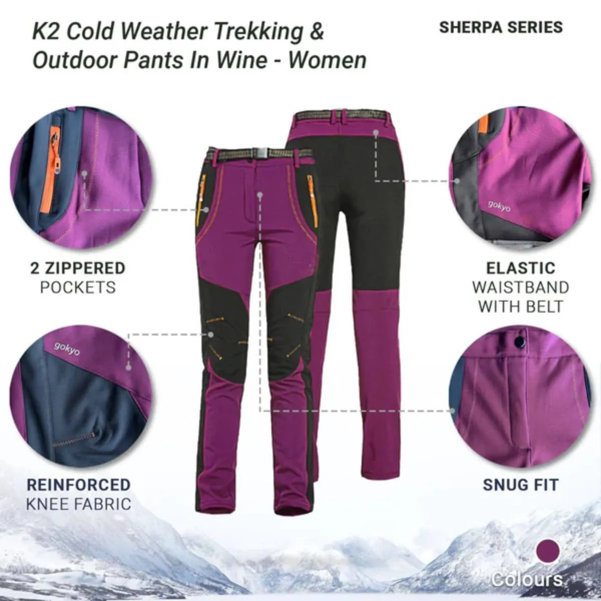 Women's K2 Cold Weather Trekking & Outdoor Pants - Sherpa Series - Wine