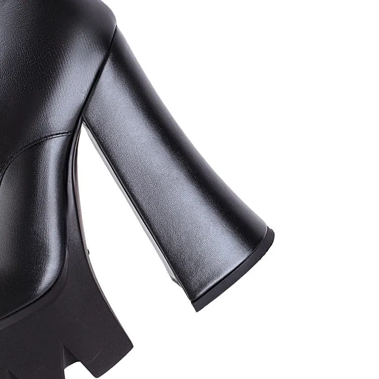 Women's Pu Leather Side Zippers Chunky Heel Platform Over the Knee Boots
