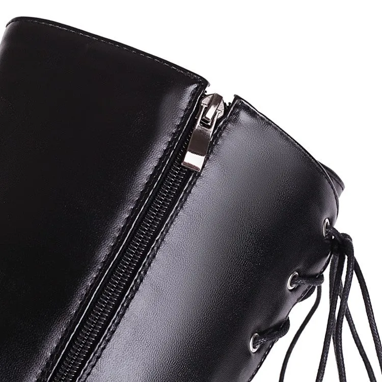 Women's Pu Leather Side Zippers Chunky Heel Platform Over the Knee Boots