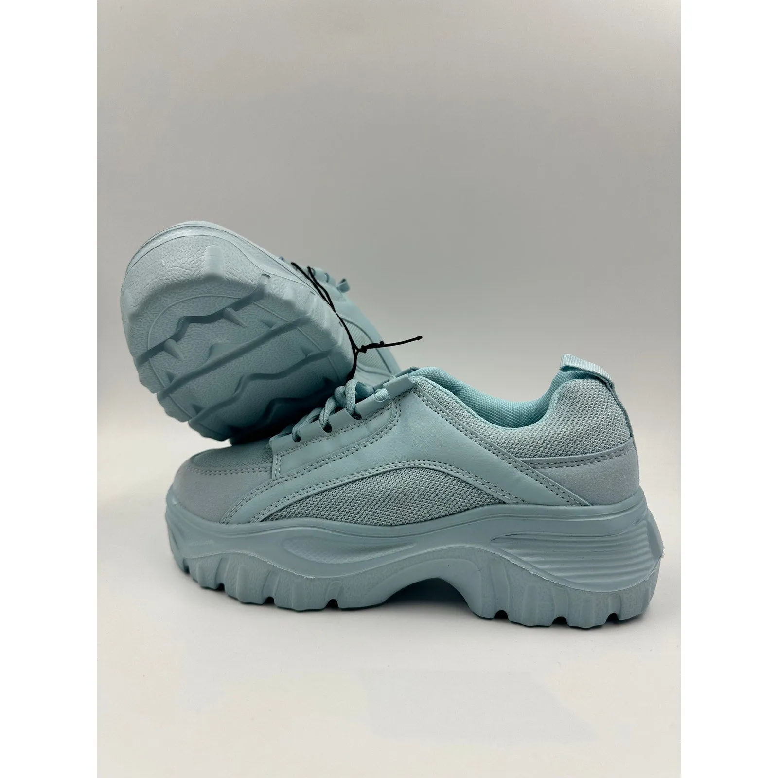 Women's Size 5.5, All Baby Blue Chunky 90s Style Sneakers with Thick Foam Sole