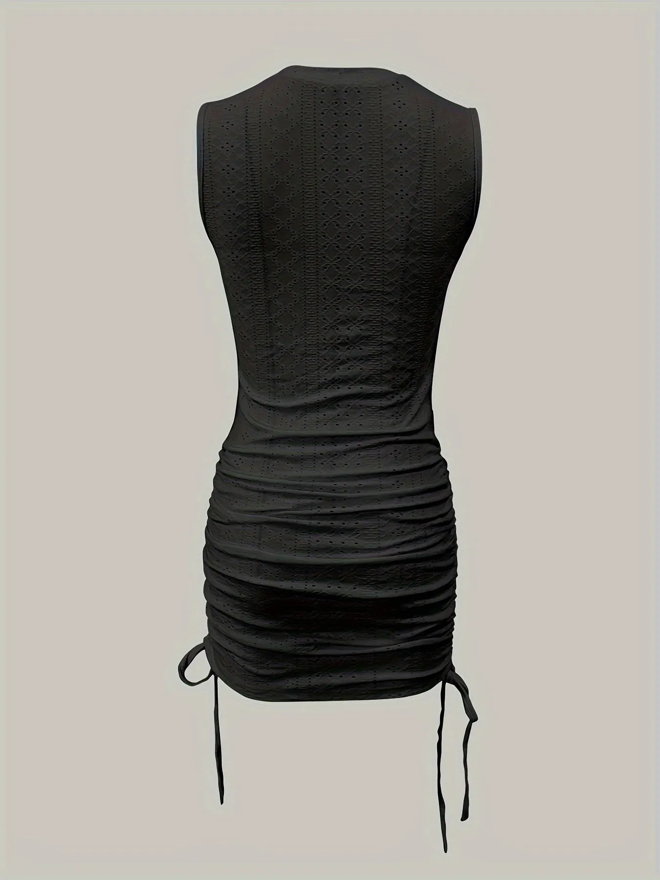 Women's White Vibrant Sleeveless Eyelet Bodycon Dress For Summer
