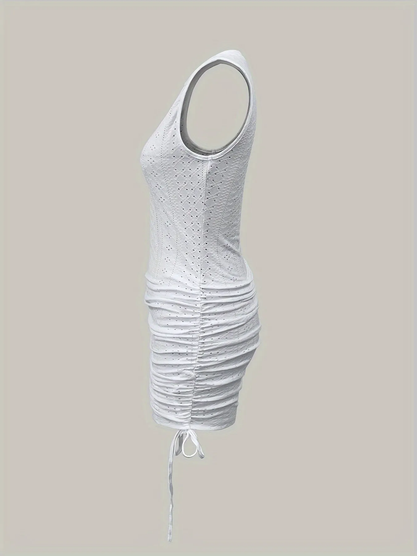 Women's White Vibrant Sleeveless Eyelet Bodycon Dress For Summer