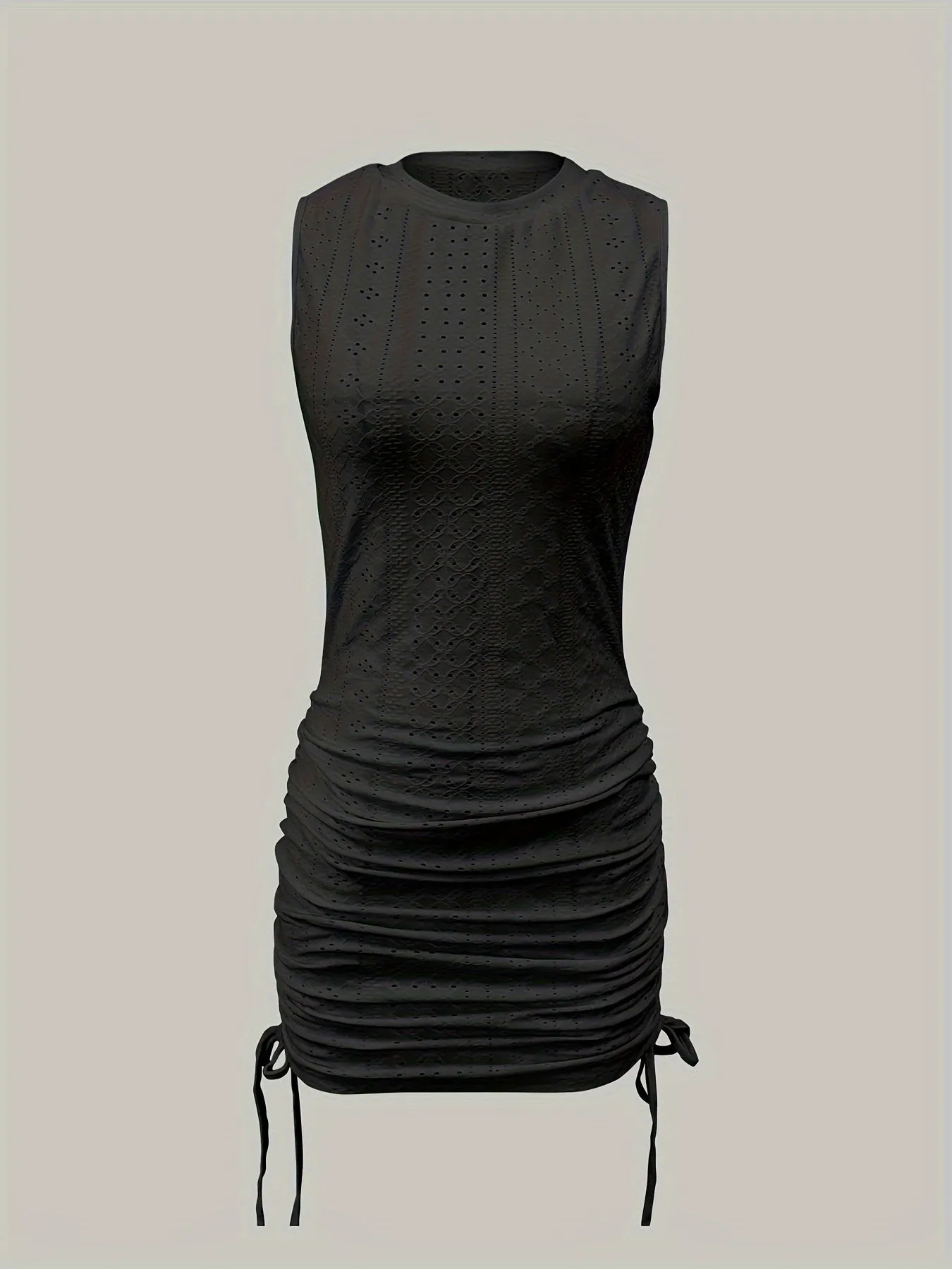 Women's White Vibrant Sleeveless Eyelet Bodycon Dress For Summer