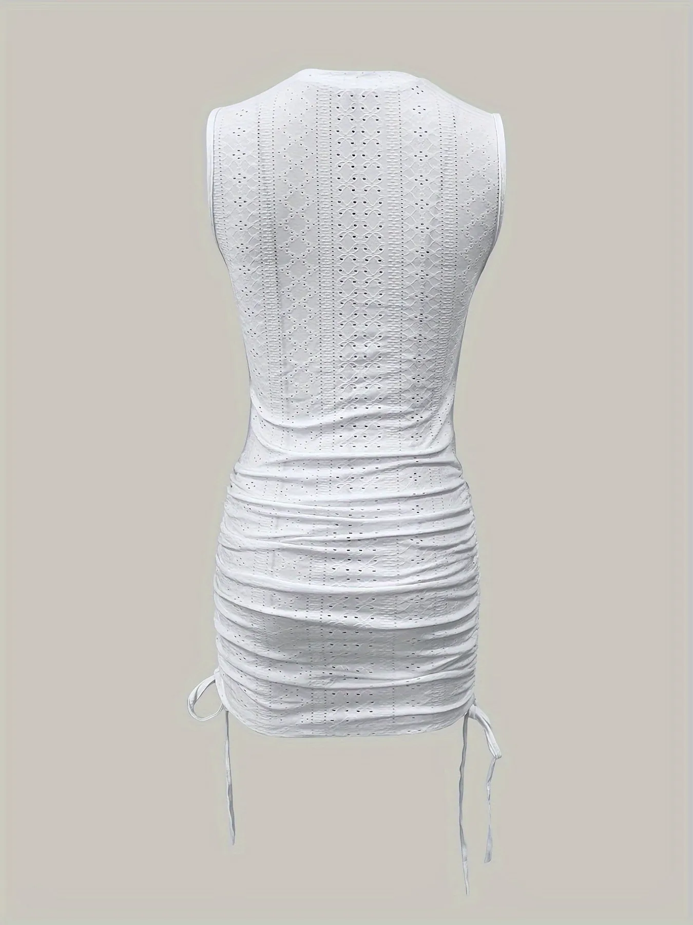 Women's White Vibrant Sleeveless Eyelet Bodycon Dress For Summer