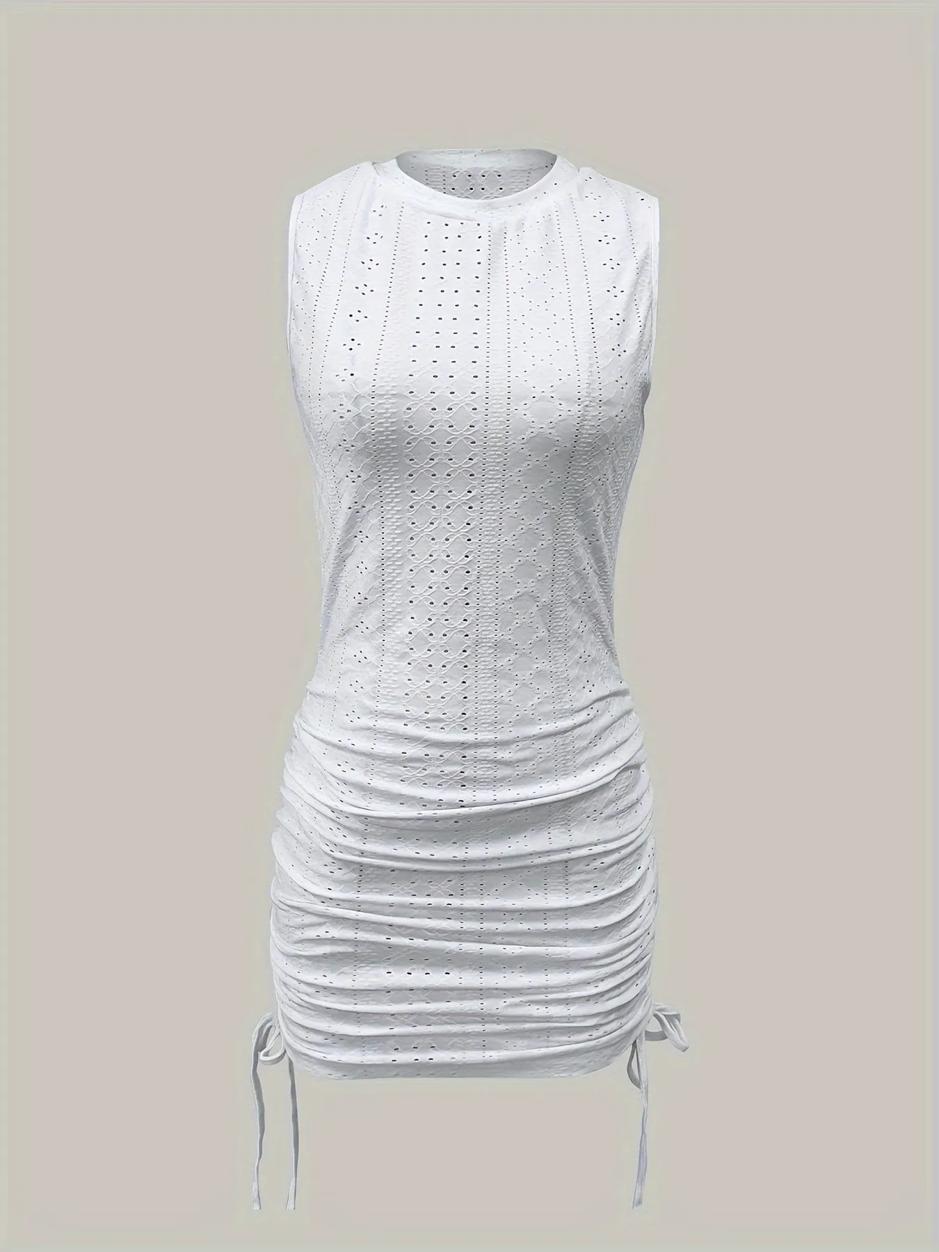 Women's White Vibrant Sleeveless Eyelet Bodycon Dress For Summer