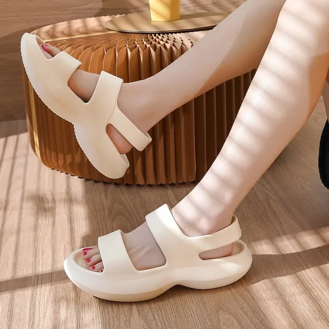 Yeknu Women Thick Platform Slippers Summer Beach Eva Soft  Slide Sandals Leisure Men Ladies Indoor Antislip Sandals Dual-purpose Shoes