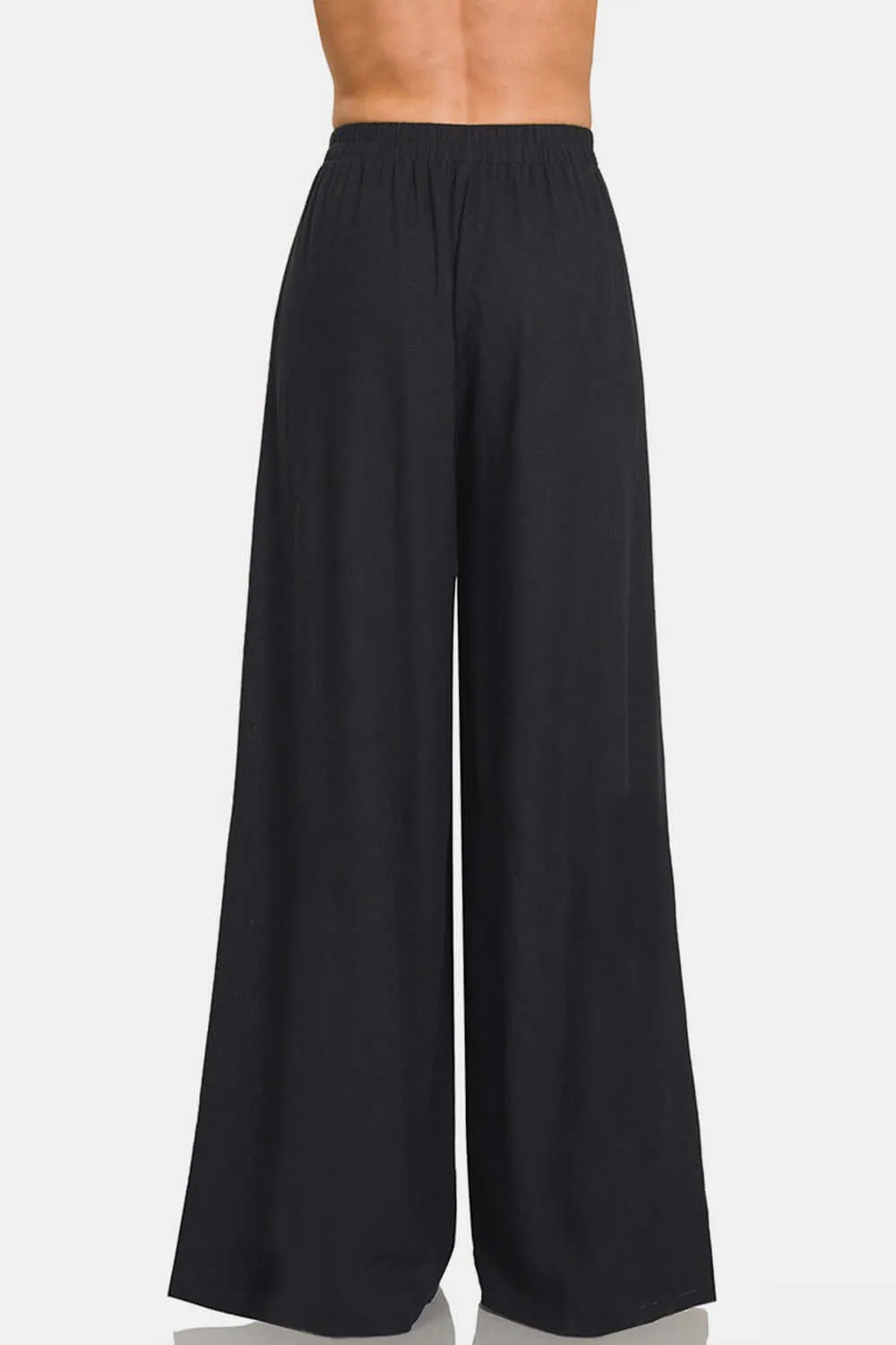 Zenana Linen Pants Wide Leg Black