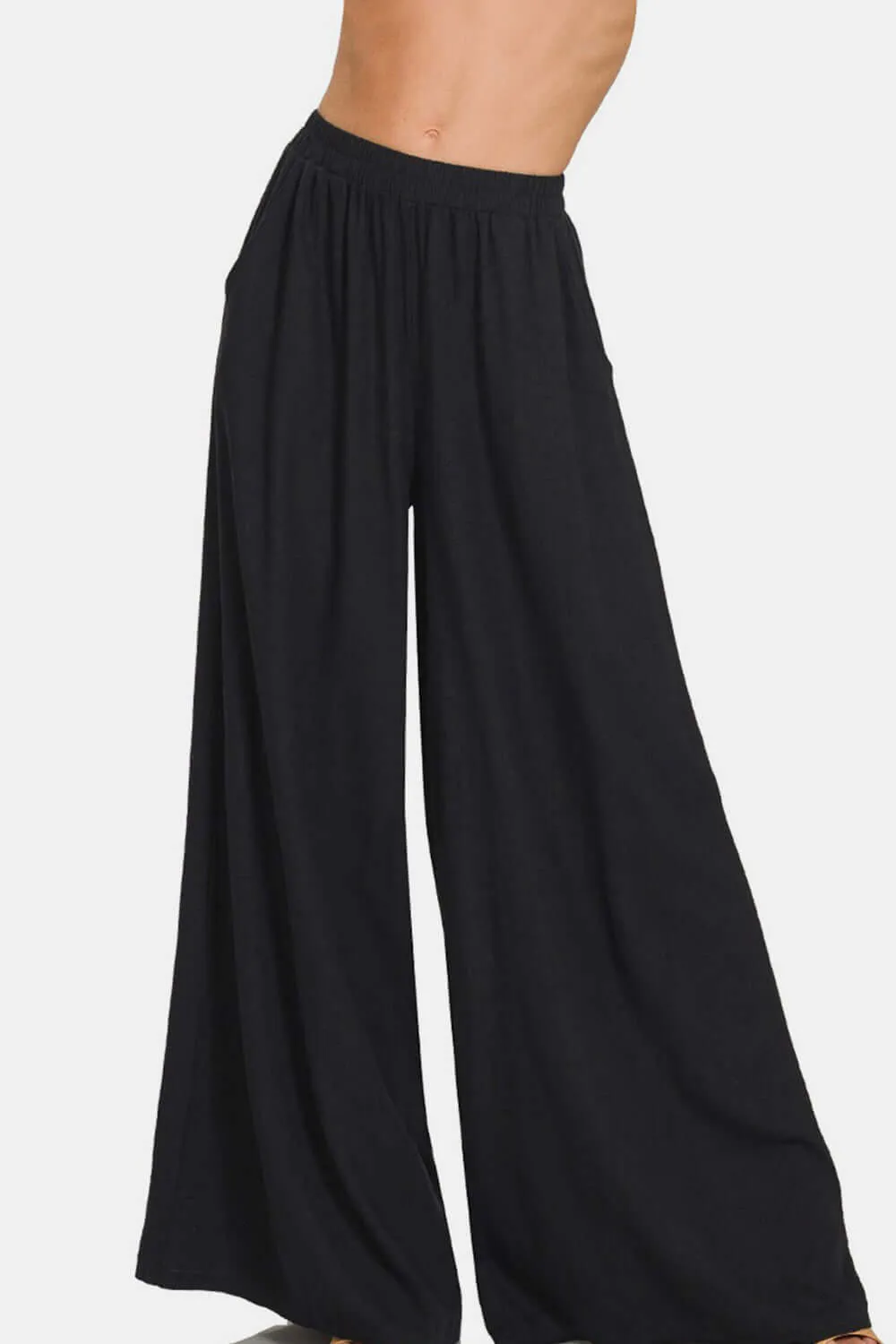 Zenana Linen Pants Wide Leg Black