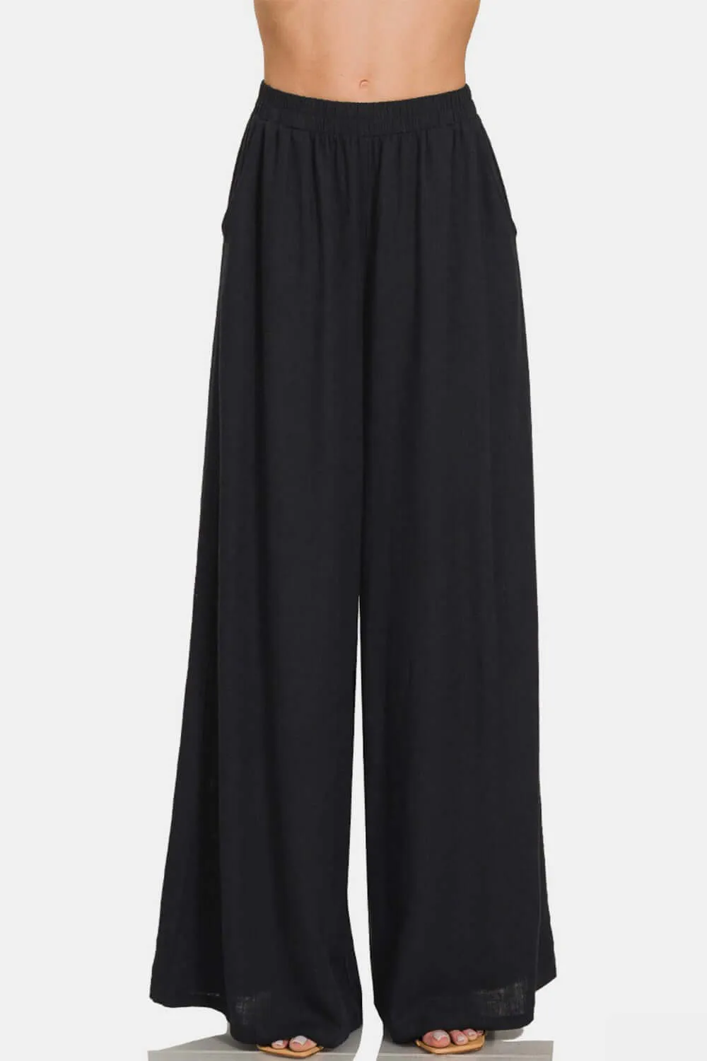Zenana Linen Pants Wide Leg Black
