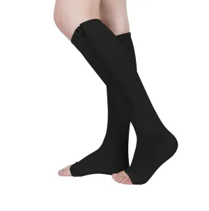 Zipper Compression Socks 15-20 mmHg for Men Women, Open Toe Leg Support Easy-on/Off Knee Compression Stocking for Nurses, Pregnancy, Flying